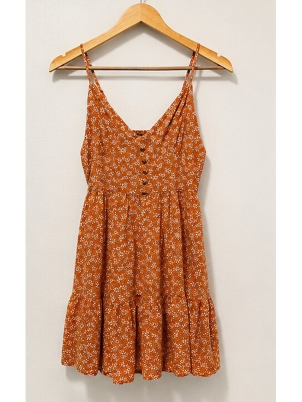 Rust Orange Floral Button-Front Sundress with Adjustable Straps